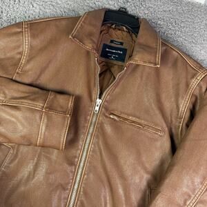 Abercrombie & Fitch Vegan Leather Zip Jacket Mens M Brown Cropped Quilted Lined